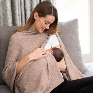 Camel Cable Knit Nursing Cover Maternity Shawl